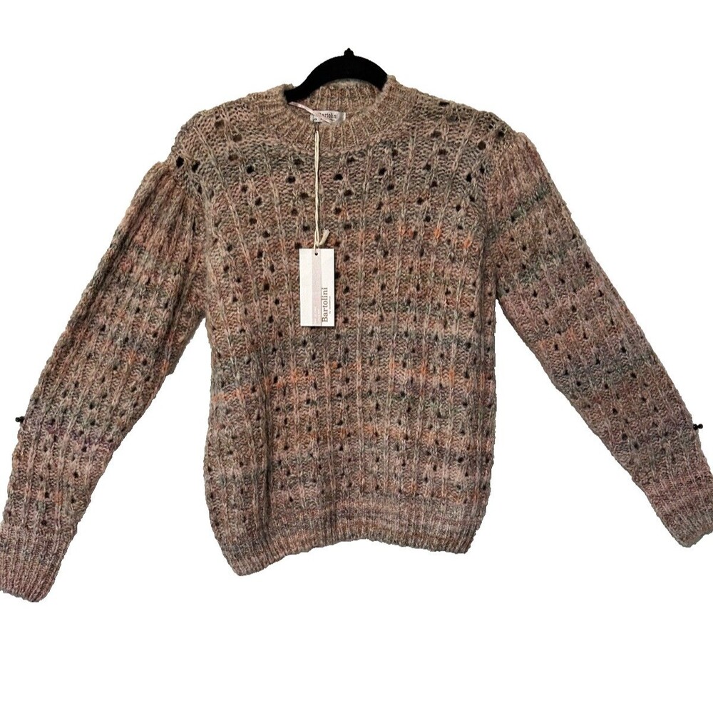 Women's BARTOLINI Made in Italy Pink Gray Wool Blend Loose Knit Sweater Size S